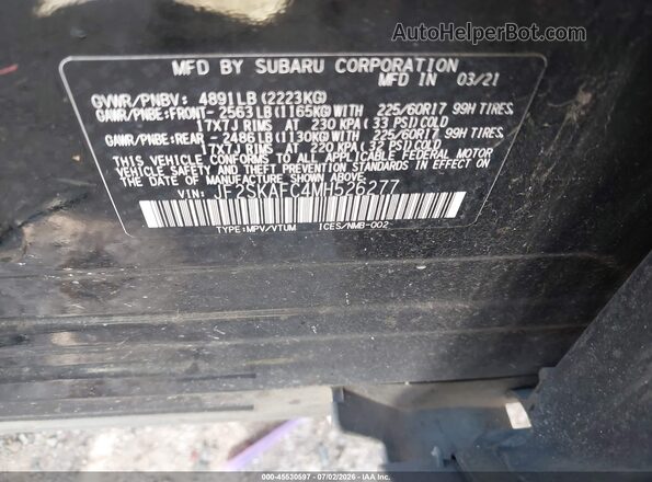 JF2SKAFC4MH526277 2021 SUBARU FORESTER Black Widok komory silnika