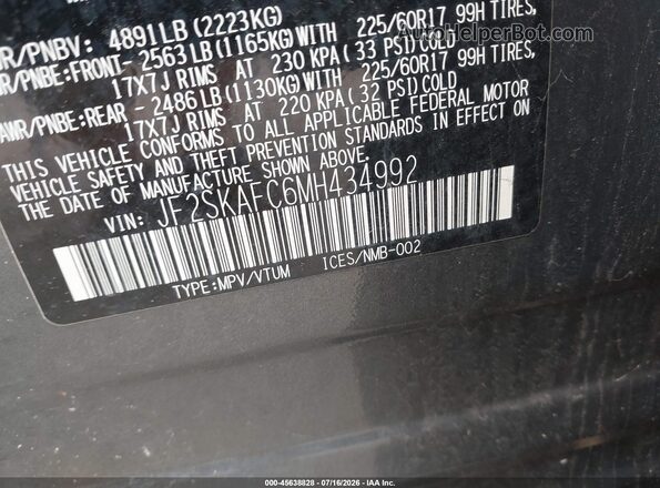 JF2SKAFC6MH434992 2021 SUBARU FORESTER Gray ძრავის განყოფილების ხედი