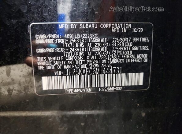 JF2SKAFC6MH444731 2021 SUBARU FORESTER Black Vista de la etiqueta del VIN