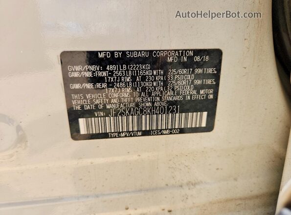 JF2SKAGC8KH401231 2019 SUBARU FORESTER White Vista del compartimento del motor