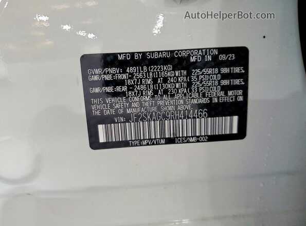 JF2SKAGC9RH414466 2024 SUBARU FORESTER White Widok komory silnika