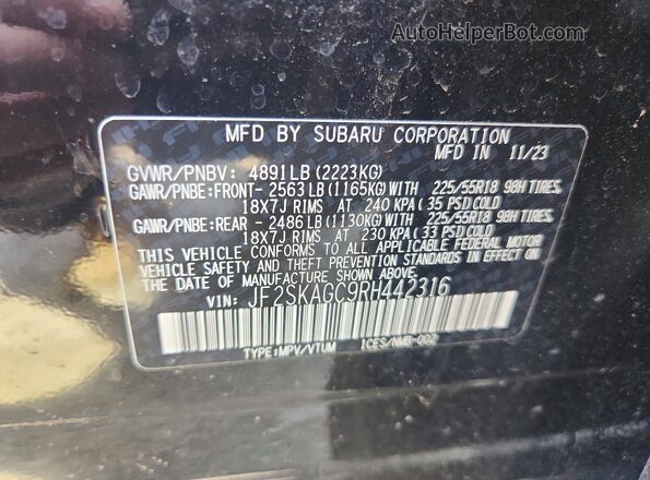 JF2SKAGC9RH442316 2024 SUBARU FORESTER Black Widok naklejki z numerem VIN