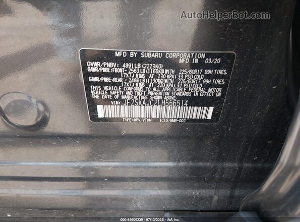 JF2SKAJC2LH556514 2020 SUBARU FORESTER Gray Widok komory silnika