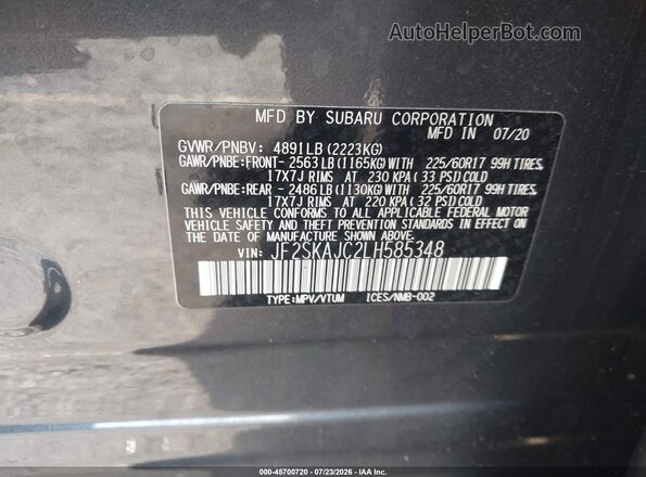 JF2SKAJC2LH585348 2020 SUBARU FORESTER Gray Շարժիչի բաժամունքի տեսք