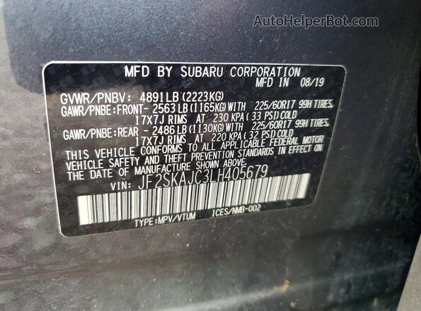 JF2SKAJC3LH405679 2020 SUBARU FORESTER Gray Vista de la etiqueta del VIN
