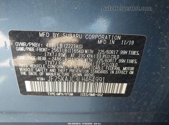 JF2SKAJC3LH464991 2020 SUBARU FORESTER Blue Widok komory silnika