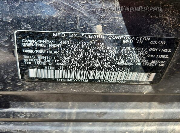 JF2SKAJC3LH520508 2020 SUBARU FORESTER Gray VIN կոդի պիտակի տեսք