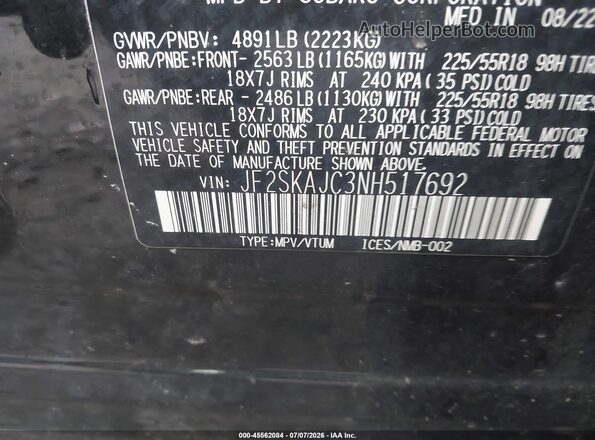 JF2SKAJC3NH517692 2022 SUBARU FORESTER Black Widok komory silnika