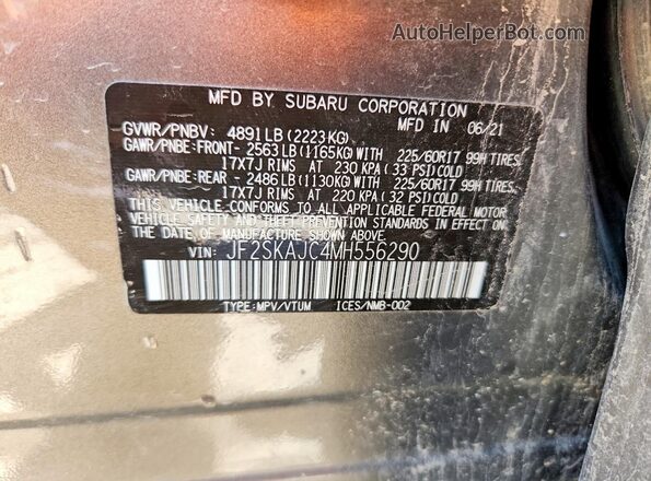 JF2SKAJC4MH556290 2021 SUBARU FORESTER Gold Widok naklejki z numerem VIN