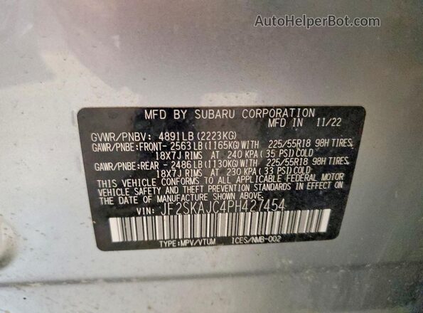 JF2SKAJC4PH427454 2023 SUBARU FORESTER Silver Widok naklejki z numerem VIN