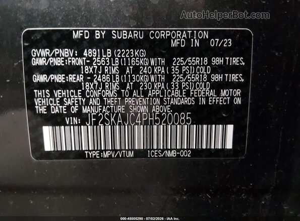JF2SKAJC4PH520085 2023 SUBARU FORESTER Gray ძრავის განყოფილების ხედი