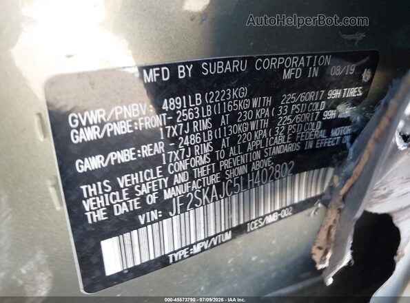 JF2SKAJC5LH402802 2020 SUBARU FORESTER Зеленый Вид подкапотного пространства