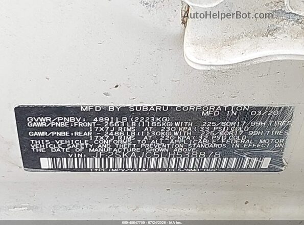 JF2SKAJC5LH538878 2020 SUBARU FORESTER White Widok komory silnika