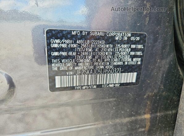 JF2SKAJC5LH550321 2020 SUBARU FORESTER Charcoal Widok komory silnika