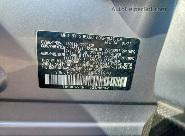 JF2SKAJC5MH531849 2021 SUBARU FORESTER Silver VIN sticker view