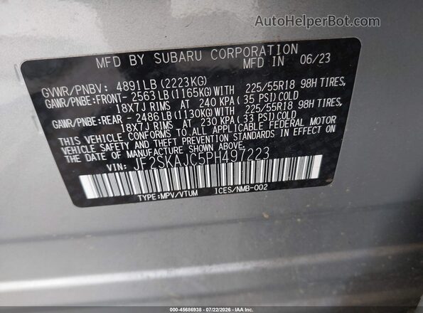 JF2SKAJC5PH497223 2023 SUBARU FORESTER Серебряный Вид подкапотного пространства
