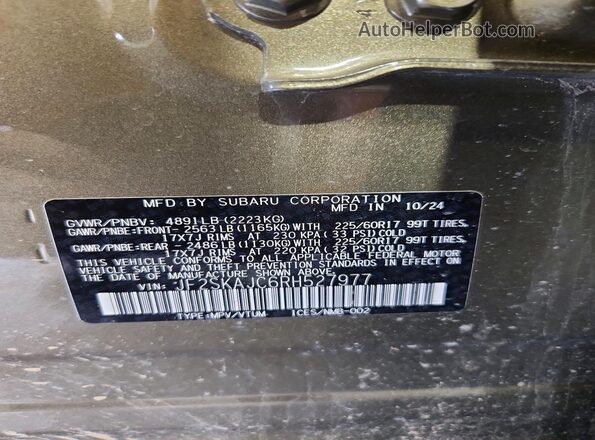 JF2SKAJC6RH527977 2024 SUBARU FORESTER Green Widok wnętrza 360 stopni