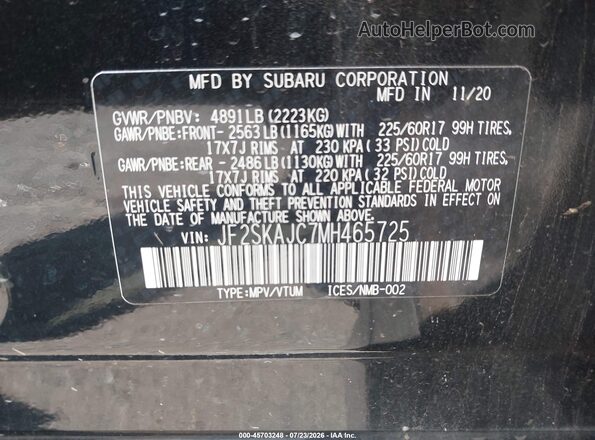 JF2SKAJC7MH465725 2021 SUBARU FORESTER Black Շարժիչի բաժամունքի տեսք