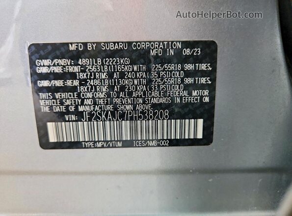 JF2SKAJC7PH538208 2023 SUBARU FORESTER Silver Vista de la etiqueta del VIN
