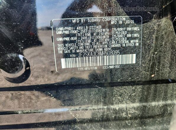 JF2SKAJC8MH508095 2021 SUBARU FORESTER Black VIN sticker view