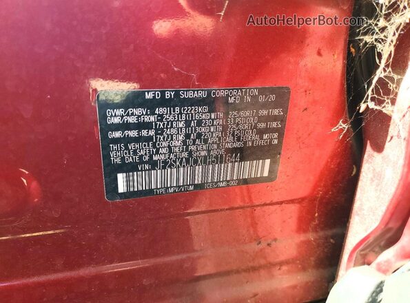 JF2SKAJCXLH511644 2020 SUBARU FORESTER Red Вид підкапотного простору