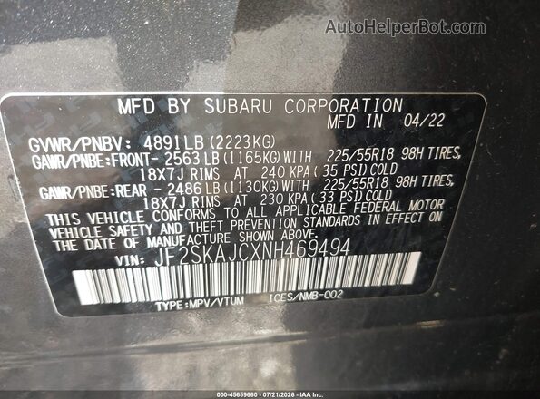 JF2SKAJCXNH469494 2022 SUBARU FORESTER Gray Widok komory silnika