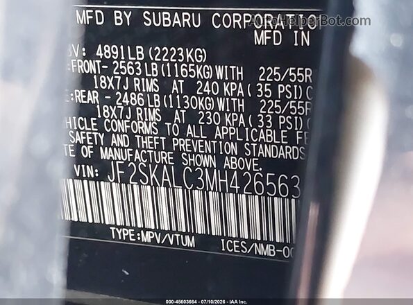 JF2SKALC3MH426563 2021 SUBARU FORESTER Blue ძრავის განყოფილების ხედი