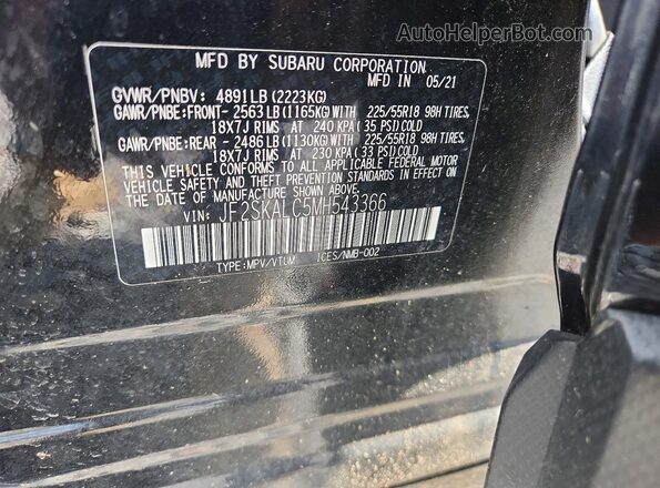 JF2SKALC5MH543366 2021 SUBARU FORESTER Black Vista interior trasera