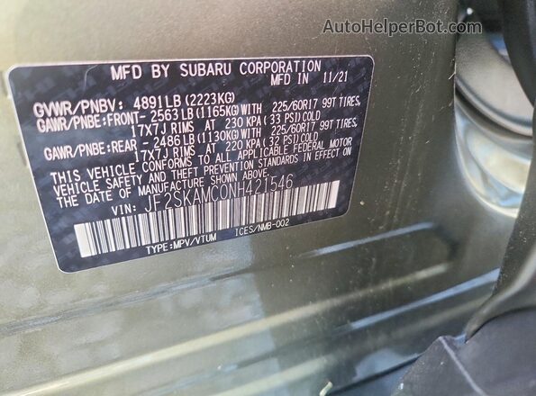 JF2SKAMC0NH421546 2022 SUBARU FORESTER Green Engine compartment view