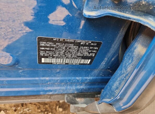 JF2SKAMC2NH522345 2022 SUBARU FORESTER Blue VIN sticker view