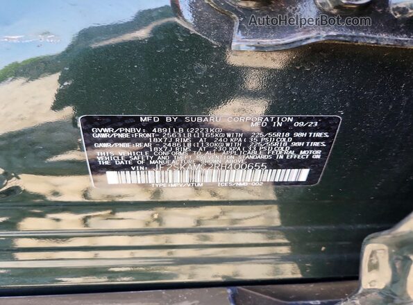 JF2SKAMC2RH400655 2024 SUBARU FORESTER Green სალონის 360-გრადუსიანი ხედი