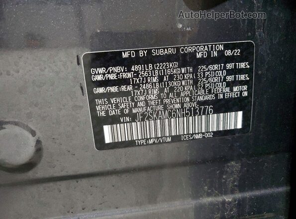 JF2SKAMC6NH513776 2022 SUBARU FORESTER Gray Вид наклейки з VIN-кодом
