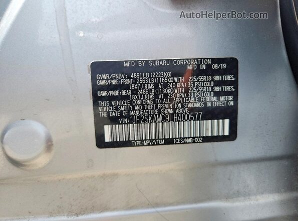 JF2SKAMC9LH400577 2020 SUBARU FORESTER Silver Вид наклейки з VIN-кодом