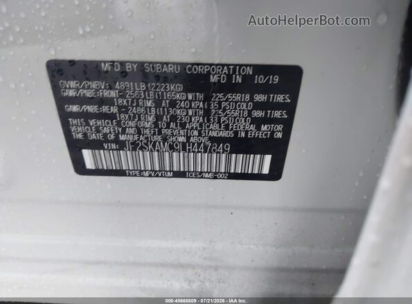 JF2SKAMC9LH447849 2020 SUBARU FORESTER White Widok komory silnika