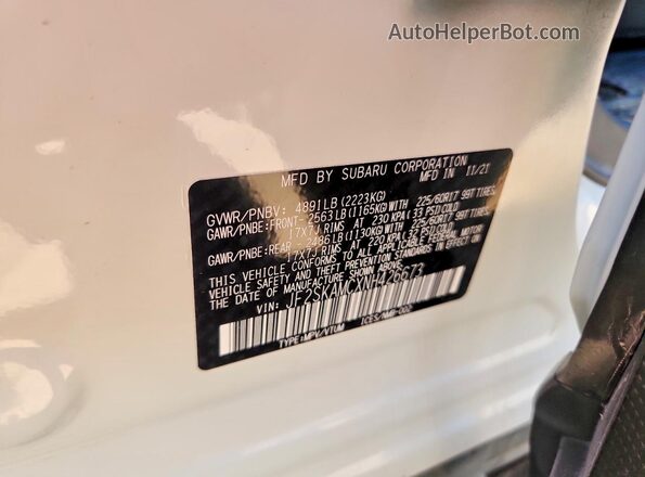JF2SKAMCXNH426673 2022 SUBARU FORESTER White Widok komory silnika