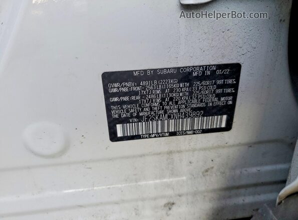 JF2SKAMCXNH439892 2022 SUBARU FORESTER White Вид наклейки з VIN-кодом