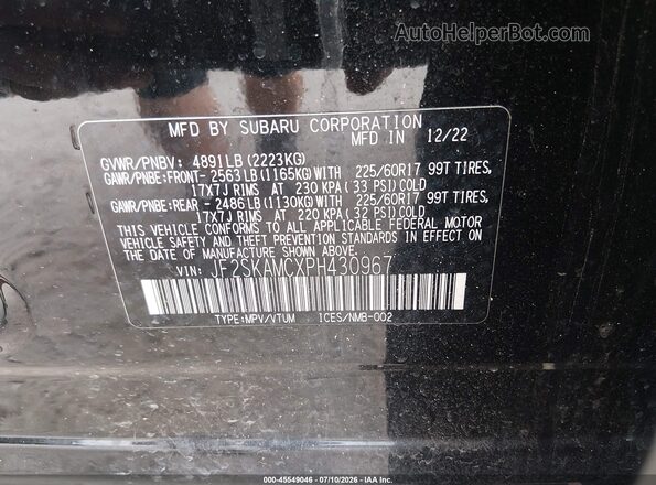 JF2SKAMCXPH430967 2023 SUBARU FORESTER Black ძრავის განყოფილების ხედი