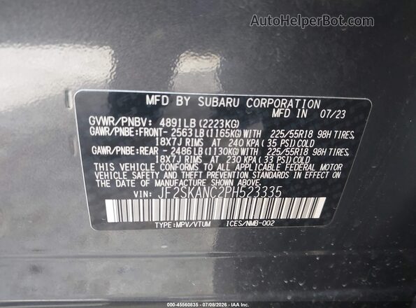 JF2SKANC2PH523335 2023 SUBARU FORESTER Gray Widok komory silnika