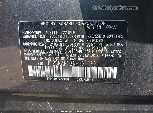 JF2SKANC3NH521963 2022 SUBARU FORESTER Серый Вид подкапотного пространства