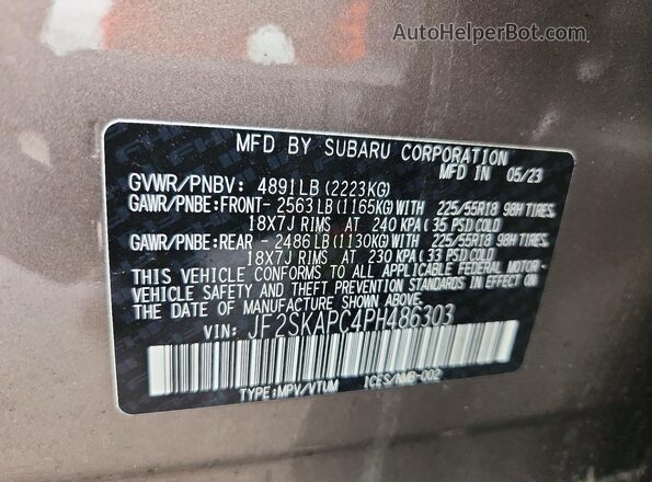 JF2SKAPC4PH486303 2023 SUBARU FORESTER Tan Панорамний вид салону 360°