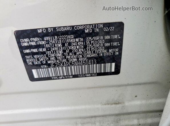 JF2SKAPC5NH451413 2022 SUBARU FORESTER Белый Вид подкапотного пространства