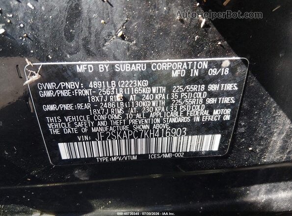 JF2SKAPC7KH416903 2019 SUBARU FORESTER Черный Вид подкапотного пространства