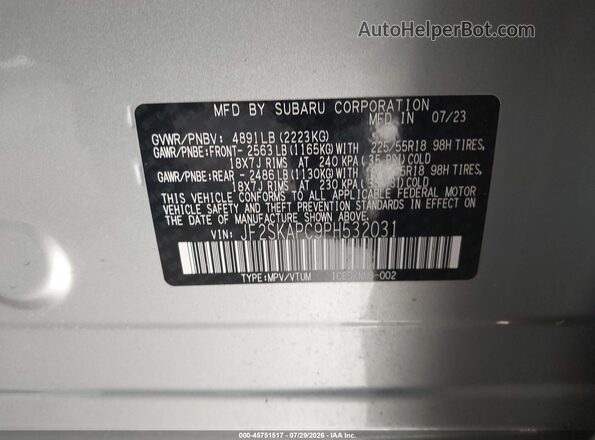 JF2SKAPC9PH532031 2023 SUBARU FORESTER Silver Vista del compartimento del motor