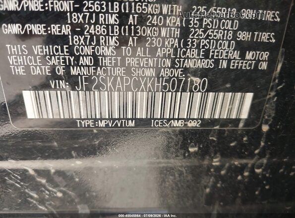 JF2SKAPCXKH507180 2019 SUBARU FORESTER Black Widok komory silnika