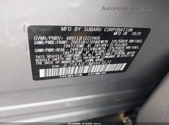 JF2SKARC0MH443621 2021 SUBARU FORESTER Blue Vista del compartimento del motor