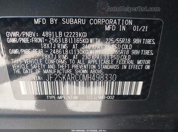 JF2SKARC0MH498330 2021 SUBARU FORESTER Серый Вид подкапотного пространства