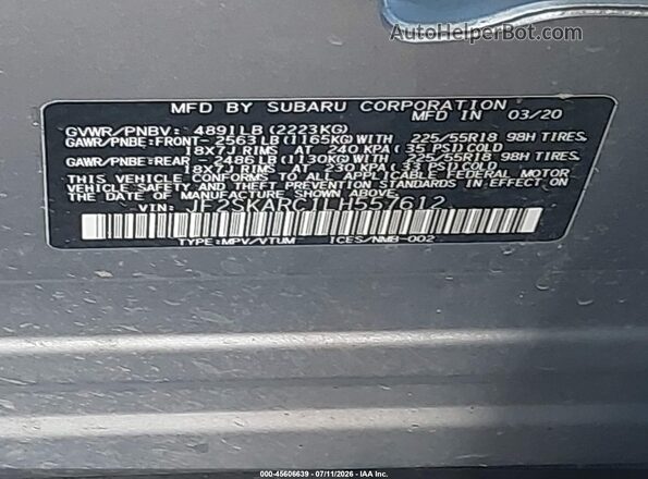 JF2SKARC1LH557612 2020 SUBARU FORESTER Silver Engine compartment view