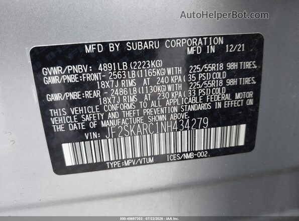 JF2SKARC1NH434279 2022 SUBARU FORESTER Silver Շարժիչի բաժամունքի տեսք
