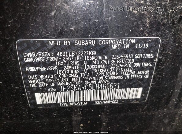 JF2SKARC5LH465631 2020 SUBARU FORESTER Black Vista del compartimento del motor