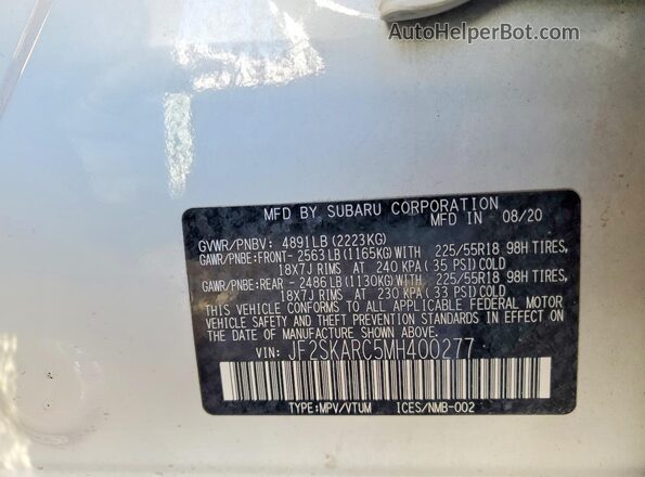 JF2SKARC5MH400277 2021 SUBARU FORESTER White Vista del compartimento del motor
